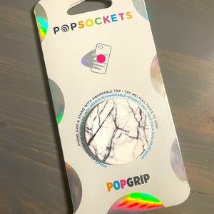 Popsockets Grip with Swappable Top for Cell Phones Dove White Marble Black